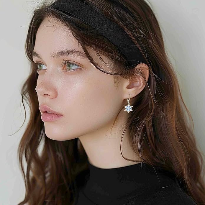Dangle Earrings Sterling Silver Moonstone/Turquoise/CZ/Crystal Earrings for Women Tree of Life Animal Filigree Leverback Earrings Jewelry Gifts