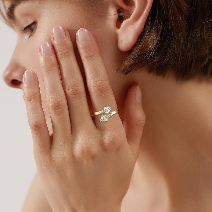 Yaresul 1CT Adjustable Women Heart Ring 14K Gold Plated Birthstone Rings for Women Promise Ring for her Simulated Gemstone Statement Stackable Band Width 2mm Open Size 5~9