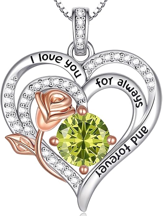 Birthstone Heart Necklaces for Women 925 Sterling Silver Fine Jewelry Rose Pendant Necklace Anniversary Birthday Mothers Day Gifts Her Wife Women Mom Daughter