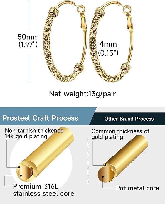 PROSTEEL 30/40/60/80/100mm Chunky Hoop Earrings For Women Gold Plated/Black Stainless Steel Hoops Earrings Statement Jewelry