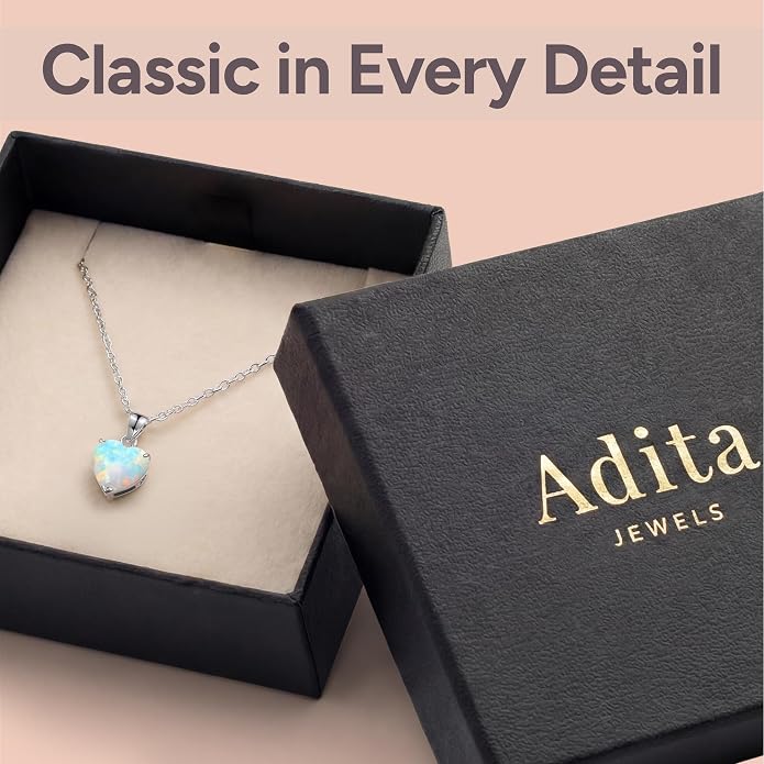 ADITA GOLD Bithstone Heart Necklace for Women with 925 Sterling Silver Chain, Simulated Birthstone Pendant, Jewelry