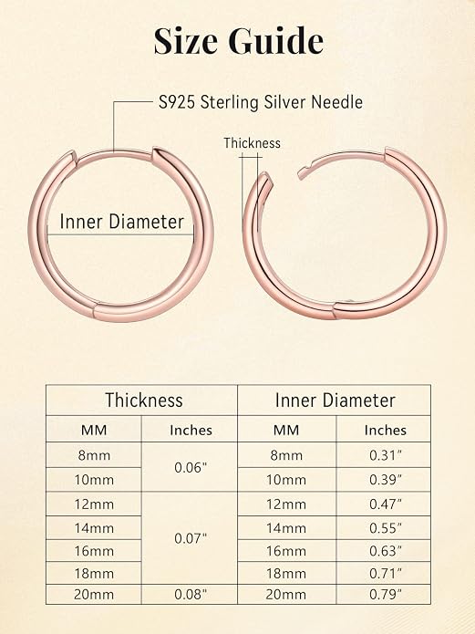 FaithHeart 925 Sterling Silver Huggie Hoop Earrings, Small Hoop Earring for Women, Silver/14K Gold/Black/Rose Gold Hypoallergenic Cartilage Earrings for Women 8/10/12/14/16/18/20mm