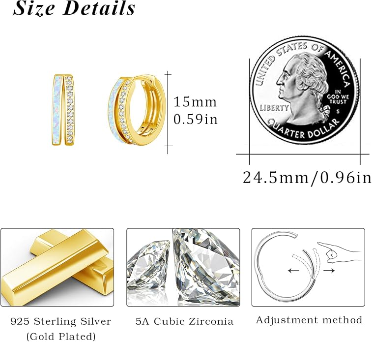 MEDWISE Mothers Day Gifts for Mom Multi Colored Opal Hoop Earrings for Women 925 Sterling Silver Huggie Hoop Earrings Jewelry Gift for Women Daughter Wife Mom Friends
