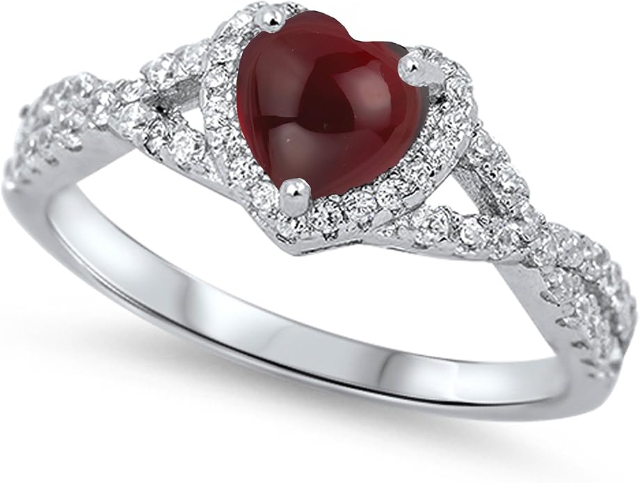 CHOOSE YOUR COLOR Sterling Silver Heart Halo Promise Ring