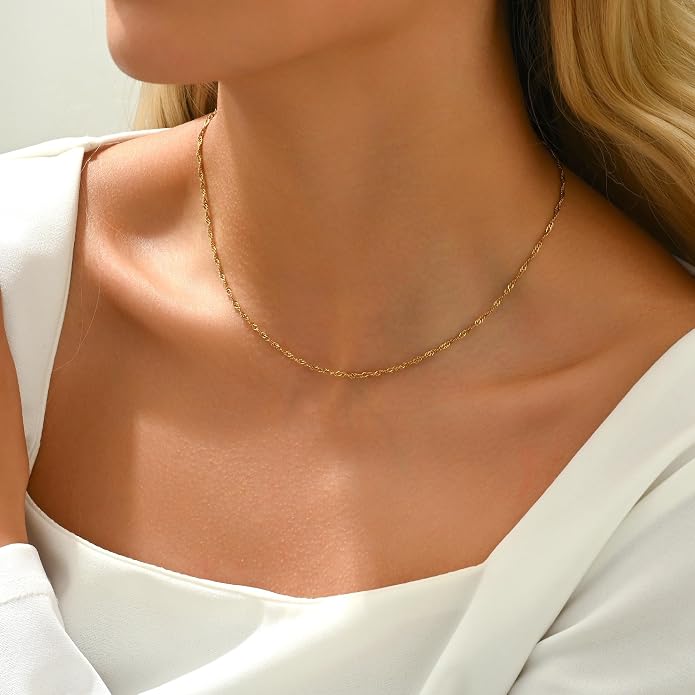 Gold Chain Necklace for Women Dainty Simple Satellite Beaded Twisted Chain Choker Necklace Everyday Jewelry Christmas Gifts