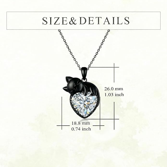 Cat Necklace Sterling Silver Cat Zircon Pendant Gothic Jewelry for Women Animal Lovers Gifts