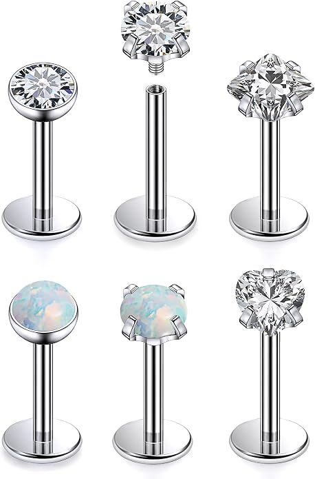 F136 Titanium Flat Back Screw on Nose Rings Earrings 20g 18g Stud for Men Women Cartilage Tragus Lip Labret Piercing Jewelry 6mm 8mm Hypoallergenic Internally Threaded