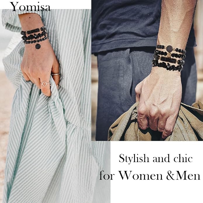 Yomisa 5PCS 6PCS Natural Boho Beaded Bracelets/Bangle for Women Men,Healing Turquoise Jasper Agate Crystal Gemstone Stone Chakra Multilayer Wrap Bohemian Handmade Jewelry Beads Stretch Bracelet Set