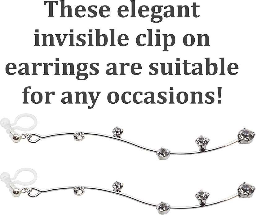 Comfortable Stick Invisible Clip On Earrings Gold Dangle Long Waved Threader Bar Clip-On Non Pierced Earrings Silver For Women,…