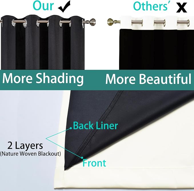 Yakamok Cream 100% Blackout Curtains 90 Inches Long for Bedroom 52" Wide | Blackout Curtain Panels for Bedroom, 2 Thick Layers Grommet Top Thermal Insulated Drapes with Black Liner for Living Room