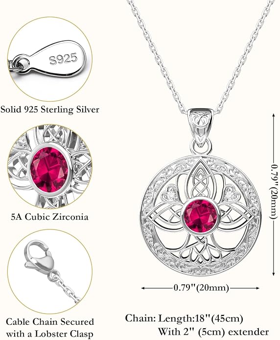 Birthstone Tree of Life Necklace for Women: 925 Sterling Silver Celtic Knot Pendant, Family Jewelry Gift for Mom Daughter Birthday Mother’s Day