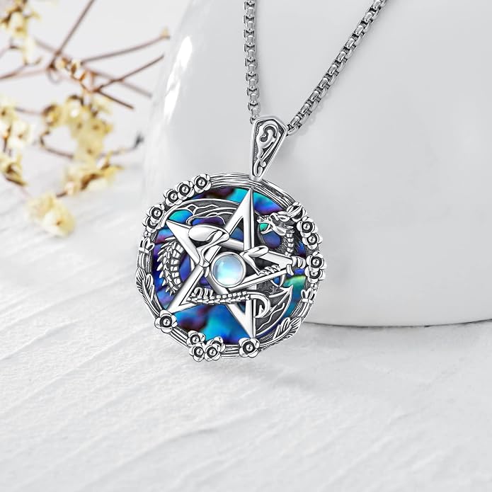 Pentagram Necklace Sterling Silver Triple Moon Goddess/Celtic Knot Witches Knot/Ankh/Sun and Moon/Hecate/Lilith/Santa Muerte/Tetragrammaton Pendant Necklace Pagan Wiccan Magic Egyptian Amulet Jewelry for Women Men
