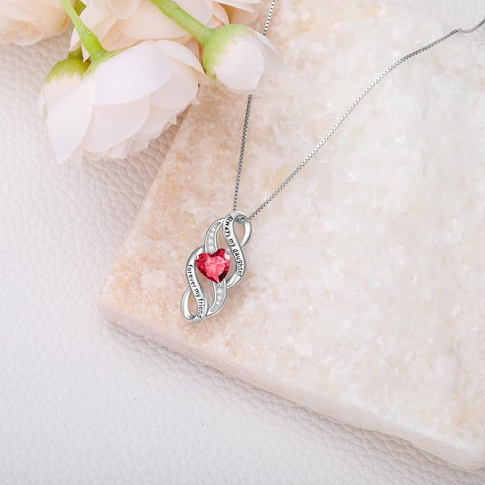 Daughter Necklace 925 Sterling Silver Always My Daughter Forever My Friend Infinity Necklace to Daughter Birthday Gift from Mom with 12 Birthstones