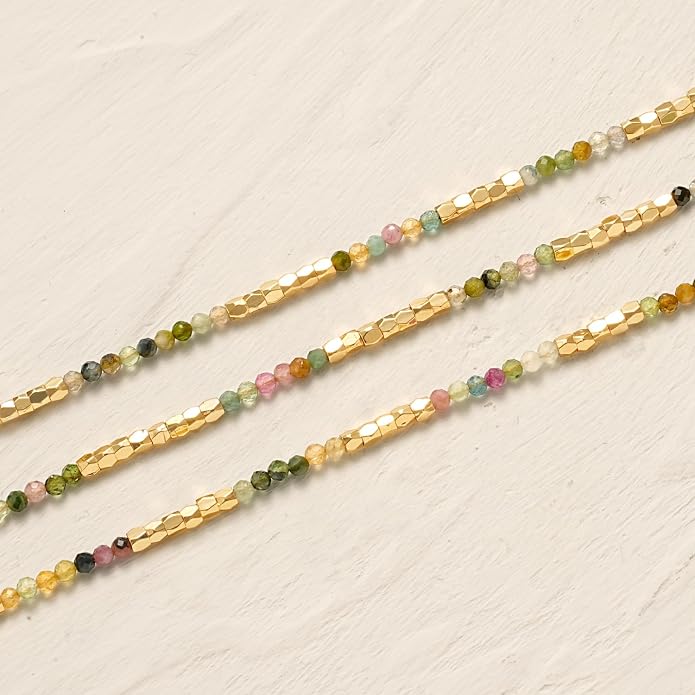 MYEARS Women Beaded Choker Necklace Gemstone 14K Gold Plated Simple Dainty Handmade Chain Everyday Trendy Jewelry