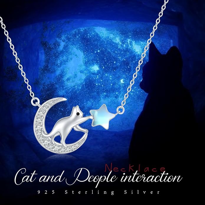 TRISHULA Crescent Moon Necklace 925 Sterling Silver Eye of Horus Animal Moon Pendant with Heart Crystal Birthday Jewelry Gift for Women Christmas Gifts for Her