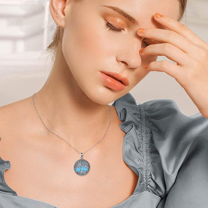 ONEFINITY Tree of Life Necklace for Women Sterling Silver Abalone Shell Crystal Tree of Life Pendant Necklace Family Tree Jewelry for Mom Daughter Sister Girls Christmas Gifts