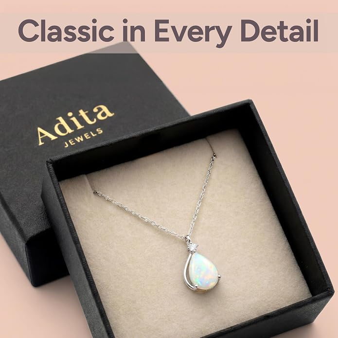 ADITA GOLD Birthstone Necklace for Women, 925 Sterling Silver Teardrop Pendant, Simulated Gemstone, Birthstone Jewelry