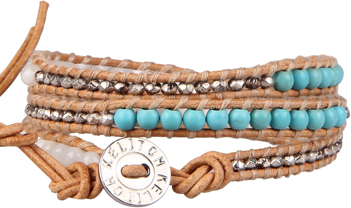 KELITCH New Star Turquoise Bracelets Love Silver Beads 3 Wrap Bracelet Women Shell Pearl Bracelets