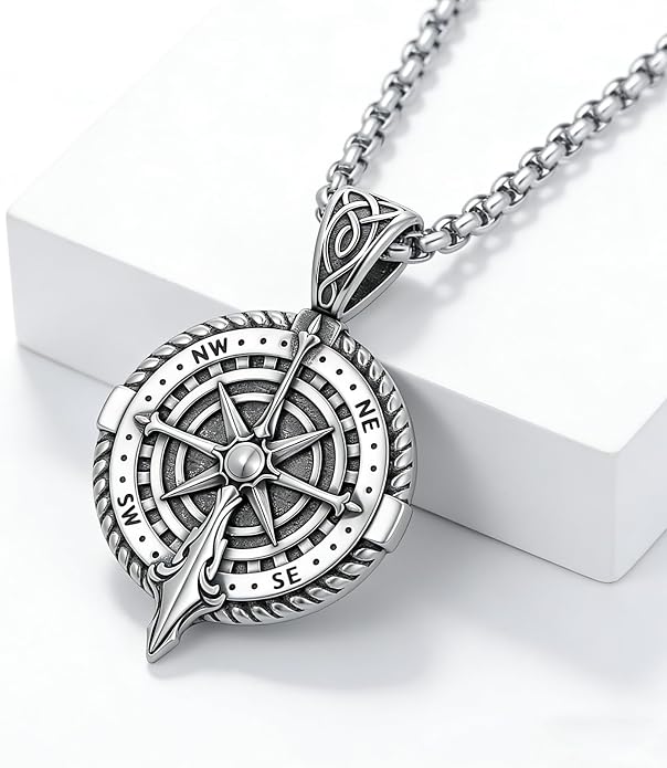 Compass Necklace for Women Graduation Gifts 925 Sterling Silver Celtic Knot Compass Pendant Graduation Jewelry Inspirational Travel Gifts for Women