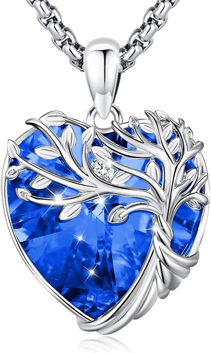 Tree of Life Necklace Sterling Silver Crystal Abalone Shell Tree Pendant with Heart Family Tree Jewelry for Women Mother's Day Gifts
