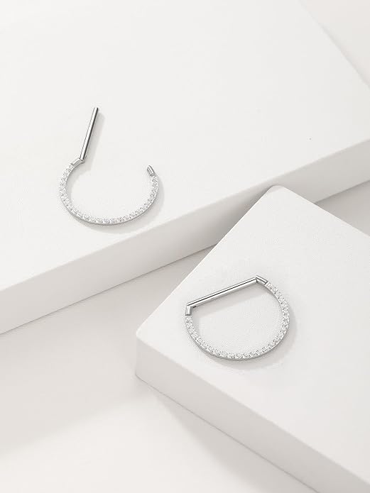 Oveta Titanium D Shaped Nipple Rings 14G for Nipple Piercing Jewelry Higned Segment Clicker Ring Hoops 11mm 12mm 14mm for Women Men, Silver Gold Black, 2PCS