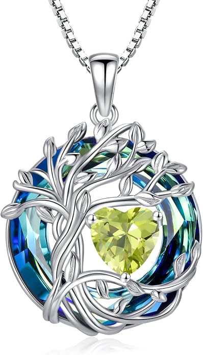 TOUPOP Tree of Life Birthstone Necklace Sterling Silver Pendant Birthstone Necklaces with Blue Crystal Anniversary Birthday Jewelry for Women Mom Wife Her