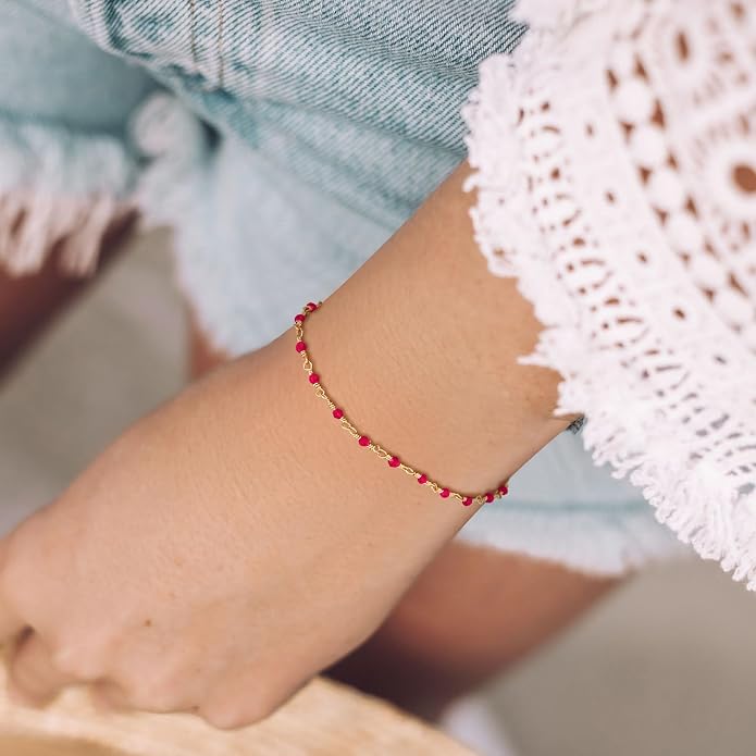 Dremmy Studios Gold Bracelet for Women 18K Gold Plated Dainty Paperclip Cubic Zirconia Disc Coin Star Cable Satellite Bead Pearl Simple Boho Minimalist Stacking Layered Link Jewelry Gift