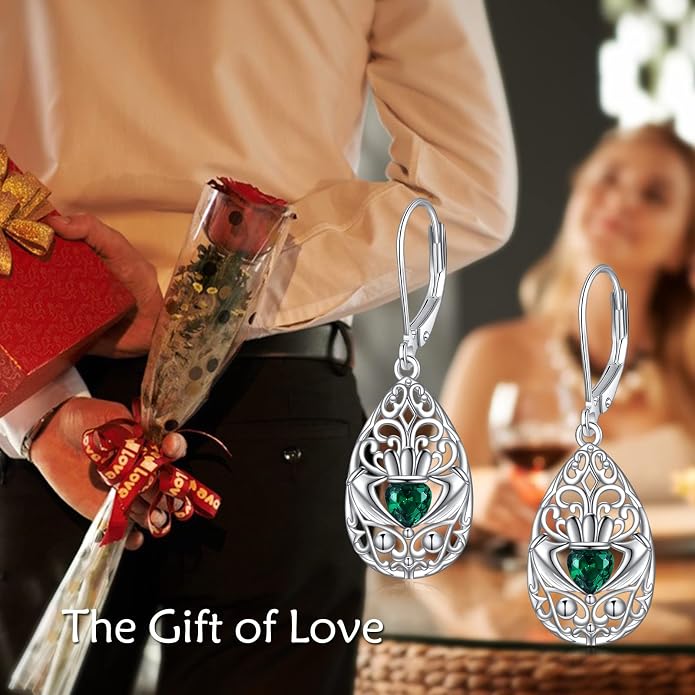 VONALA Filigree Teardrop Earrings for Women Sterling Silver Filigree Teardrop Dangle Earrings Filigree Leverback Earrings for Women Birthday Gift