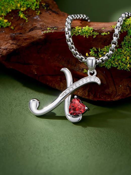 Birthday Gifts for Women Alphabet A to Z Initial Birthstone Pendant Necklaces for Women - 18k White Gold Plated Personalized Name Jewelry Anniversary Graduation Gifts for Wife Her Daughter Girlfriend(with Gift Box)