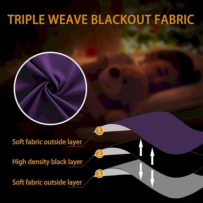 KOUFALL 63 Inch Length Curtains 2 Panels Set,Blackout Room Darkening Thermal Pretty Curtains for Women Black Girls Bedroom,Royal Dark Purple