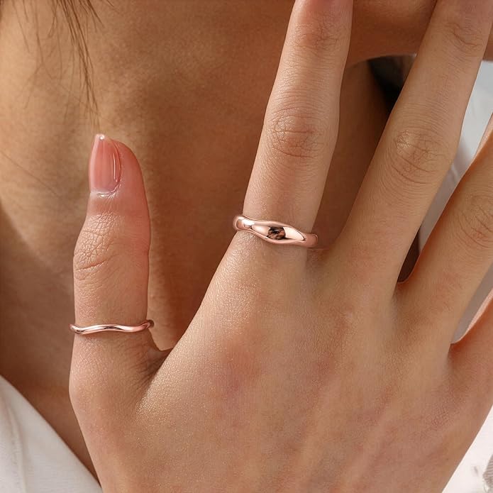 Gold Rings for Women Men Non Tarnish, Waterproof Chunky 14K Gold Plated Dainty Stackable Rings Trendy Statement Pinky Thumb Rings Engagement Eternity Wedding Band Ring Stacking Gold Jewelry Size 3 4 5 6 7 8 9 10 11