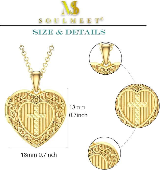 SOULMEET Personalized Silver Locket Necklace That Holds Pictures Photo Keep Someone Near to You, Memorial Custom Lockets Necklaces Letters Engraving for His Her