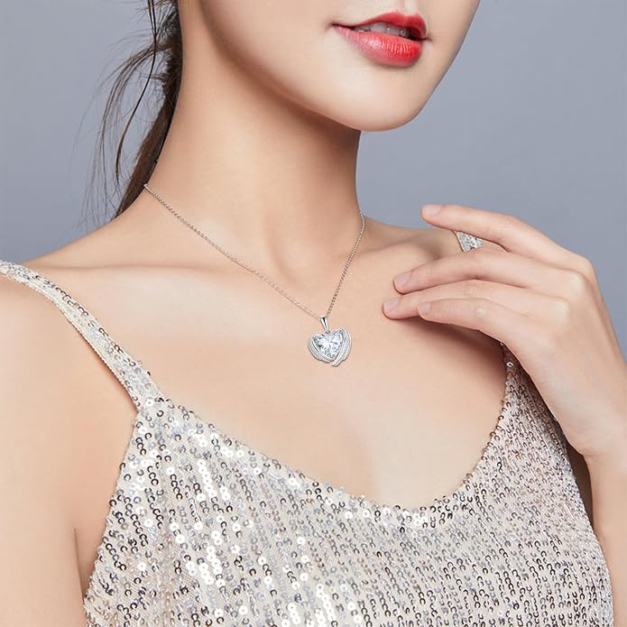 Birthstone Heart Necklace for Women, Infinity Love Heart Birthstone Crystal Charm, 925 Sterling Silver Zirconia Necklace for Mother's Day for your mother and jewelry for your beloved ones on anniversaries