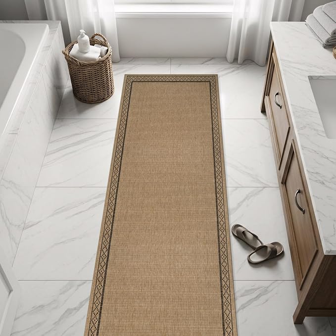 Luul Home Easy Jute Rugs 2x7 Frame Natural Color Living Room Indoor Outdoor Runner Rug for Patio and Kitchen Rug High Traffic Washable Easy to Clean Solid Boho Woven Design Carpet (2 x 7)