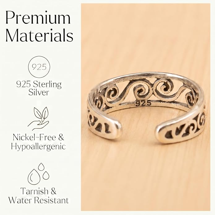 Sterling Silver Toe Ring, Handmade Adjustable Open Band, Minimalist Dainty Summer Beach Foot Jewelry for Women, Can Be Worn as Knuckle or Pinky Ring