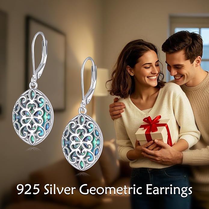 TIGER RIDER Abalone Shell 925 Sterling Silver Dangle Earrings Lightweight Filigree Dangle Drop Earrings for Women