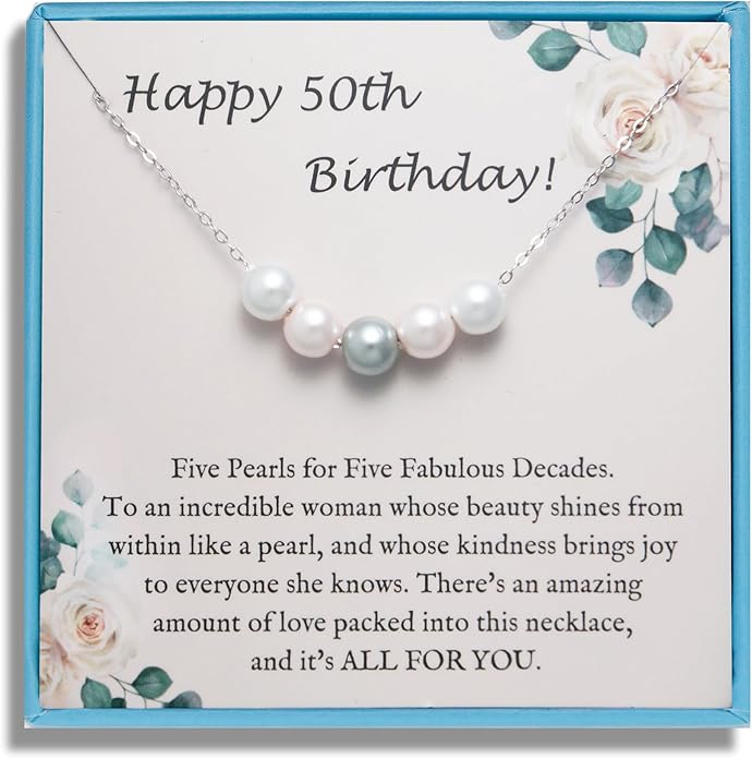 Sereney Sterling Silver Birthday Gifts for Girls Women, Pearl Necklace as 7 9 10 11 13 15 16 18 21 30 40 50 60 Year Old Birthday Gifts, Single Pearl Necklace as Bday Gifts for Friends