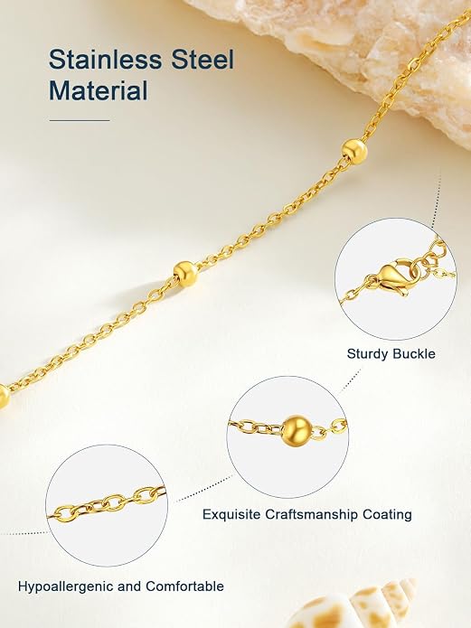 ChainsPro Anklets for Women Waterproof, Adjustable Stainless Steel/ Sterling Silver/14K Gold Plated Ankle Bracelets for Women, Non Tarnish Layered Anklets Beach Jewelry Gifts for Swimming & Daily Wear (Send Gift Box)