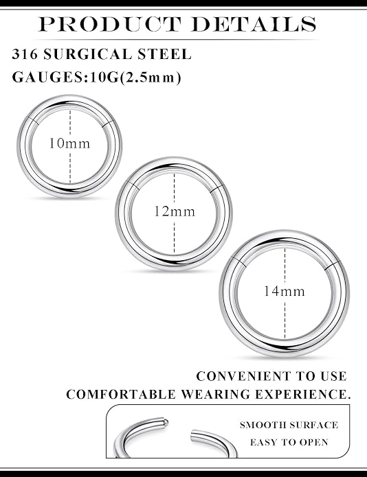 20G 18G 16G 14G 12G 10G 8G 6G 4G 2G Nose Rings Hoops 316l Surgical Steel Clicker Septum Lip Ring Tragus Helix Daith Rook Conch Snug Cartilage Lobe Earrings Hoop Piercing Jewelry For Women Men