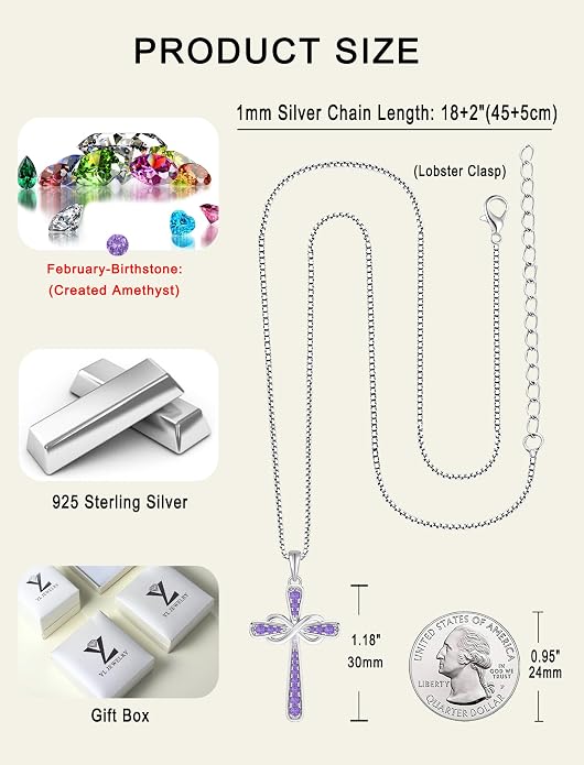 YL 925 Sterling Silver Cross Necklace for Women Halo Infinity Pendant Cubic Zirconia Jewelry for Mom