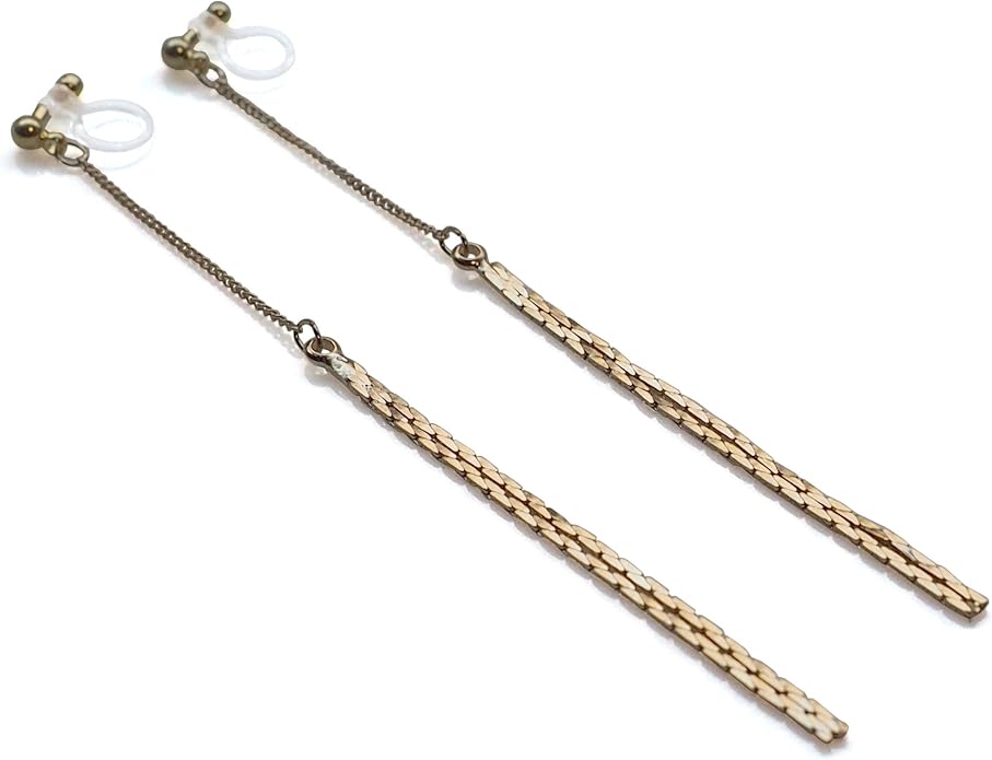 Comfortable Stick Invisible Clip On Earrings Gold Dangle Long Waved Threader Bar Clip-On Non Pierced Earrings Silver For Women,…