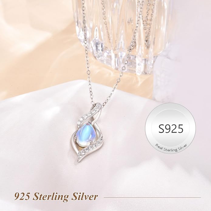 925 Sterling Silver Moonstone Necklace New Beginnings, Graduation Gifts, Created Moonstone Jewelry June Birthstone Necklace for Women, Inspirational Birthday Graduation Gifts for Friend Sister Daughter Mom