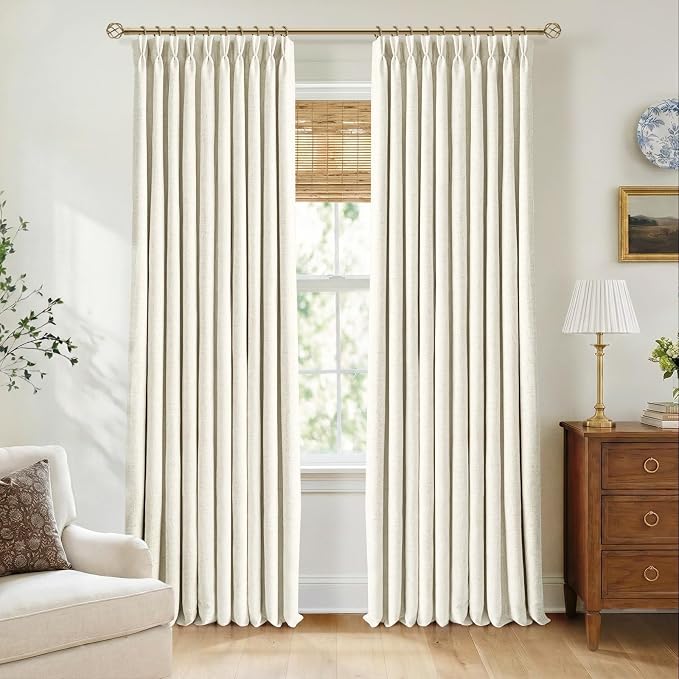 CAPALOCA Pinch Pleated Blackout Curtains 102 Inches Long, Linen Blend, 100% Blackout Drapes with 20 Hooks, Ideal for Bedroom and Living Room, 40" W x 102" L (Pack of 2), Natural Linen