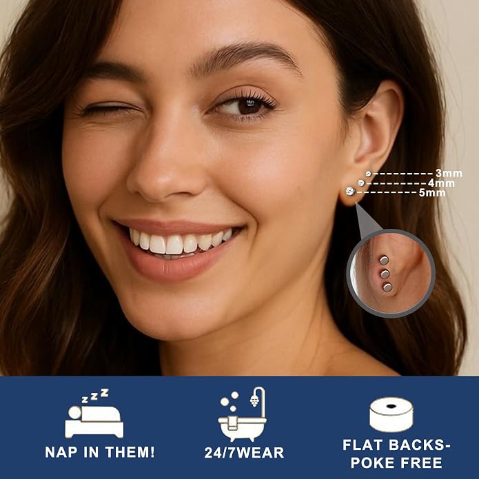 3 Pairs Moissanite Earrings Set for Women Men Dainty Flat Back Earrings Hypoallergenic Cartilage Piercing Jewelry Gifts