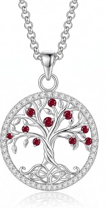ONEFINITY Tree of Life Necklace 18k White Gold Plated Tree of Life Birthstone Pendant Necklace Birthstone Jewelry Anniversary Birthday Gifts for Women Men