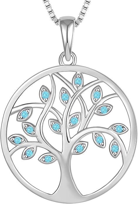 YL 925 Sterling Silver Tree of Life Necklace for Women Round Tree Pendant Birthstone Jewelry for Mom