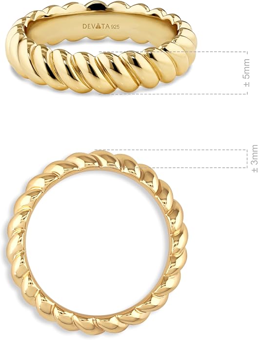 DEVATA Gold or Rhodium Plated Sterling Silver 925 – Eternity, Band Ring for Women – Heart, Knot, Clover, Infinity, Mariner, Cable, Curb, Cuban, Figaro, Daisy, Rope, Ribbed, Dome
