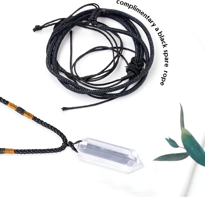 Runyangshi Clear Quartz Healing Crystal Pendants, Double Pointed Natural Crystal Quartz Necklace 6 Faceted Chakra Crystal Wand Stone
