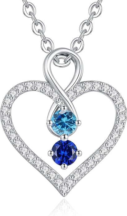 LOUISA SECRET Double Birthstone Necklaces for Women, 925 Sterling Silver Infinity Love Heart Pendant Necklace for Her, Birthday Anniversary Valentine's Day, Christmas, Wedding, Graduation Gift for Her, Personalized Gifts, Jewelry Gifts for Wife Mom Gir...