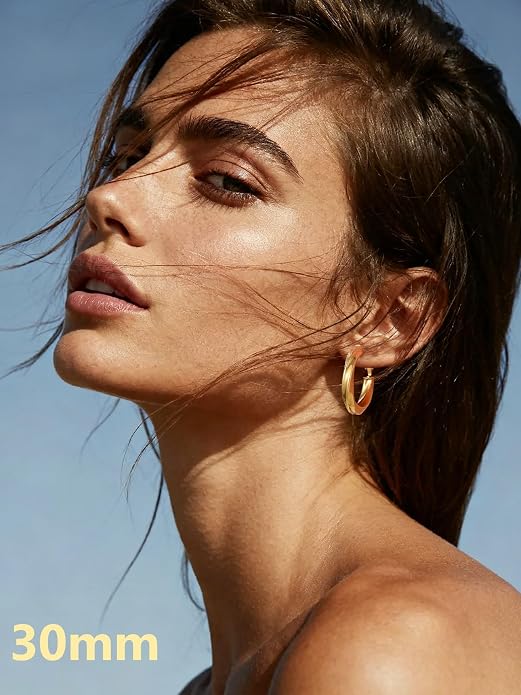 Bestyle 5mm Thick Gold Hoop Earrings Hypoallergenic Hoops for Sensitive Ears Trendy Lightweight Chunky Earrings for Women 30/40/60/80mm